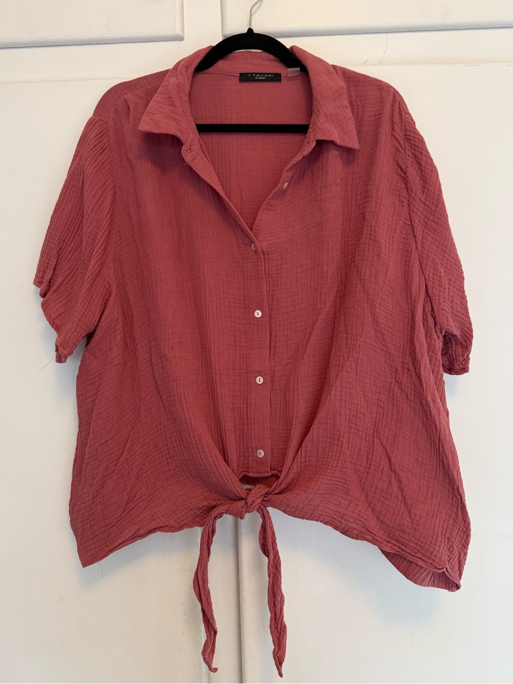 EUC 3X T Tahari Dusty Rose Tie-Front Button Shirt